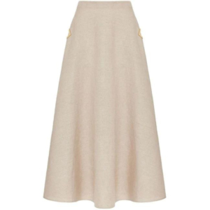 Women's Natural Flared Linen Midi Skirt