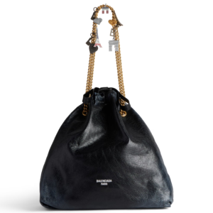 Women's Crush Medium Tote Bag Dirty Effect With Souvenirs in Black