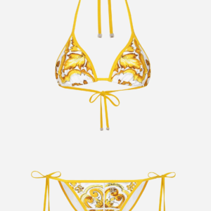 Majolica-print triangle bikini