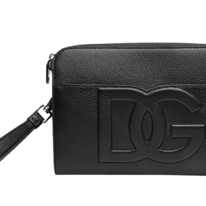 DOLCE & GABBANA embroidered grainy leather medium clutch