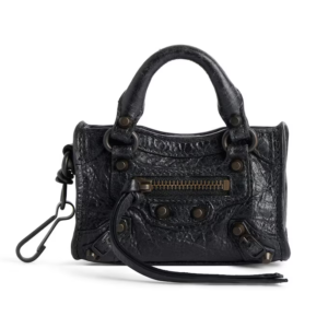 Le City Micro Bag Charm in black Arena Storico lambskin, brass hardware