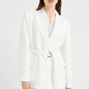 Viscose and linen fluid twill blazer with belt and monili
