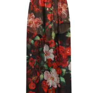 Rose-print chiffon calf-length skirt