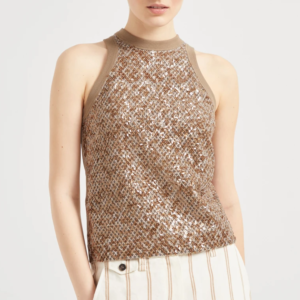 Stretch cotton jersey top with dazzling net embroidery