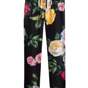 Silk pajama pants with elasticated waist and peony and rose print