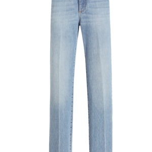 Loose denim jeans with pressed pleat