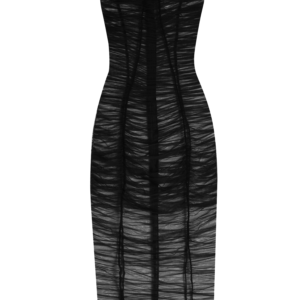 Tulle calf-length dress with draping