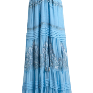 Floral-embroidered silk dress