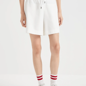 Stretch cotton lightweight French terry paneled track shorts